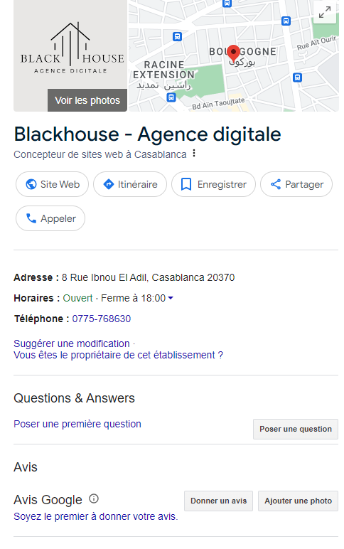 SEO Local - Profil Google My Business de Blackhouse